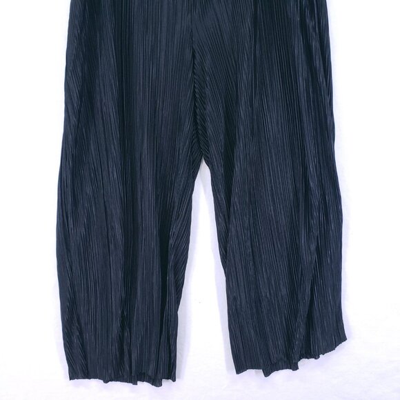H & M Black Pleated Folds Satin Lightweight Relaxed Wide Leg Pants Size L - Picture 11 of 14